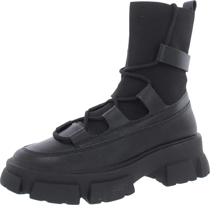 Holt Womens Faux Leather Mid-Calf Combat & Lace-up Boots