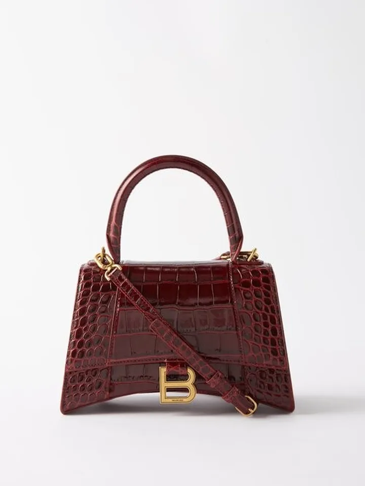 Hourglass S Crocodile-effect Leather Bag
