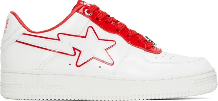 BAPE White & Red Patent Leather Sneakers