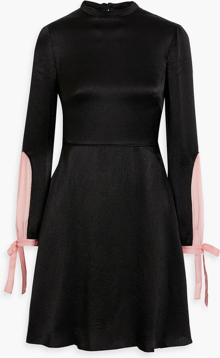 Chiffon-paneled hammered-satin mini dress