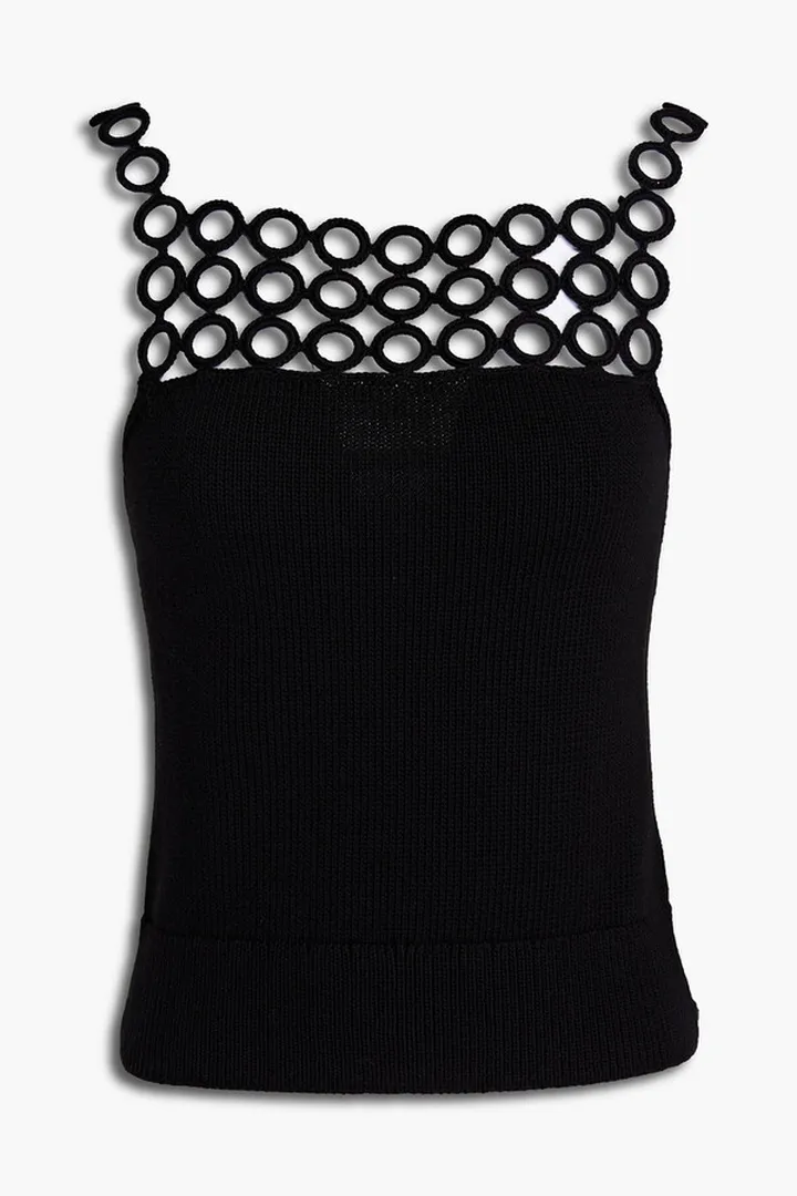 Macramé-trimmed ribbed cotton tank