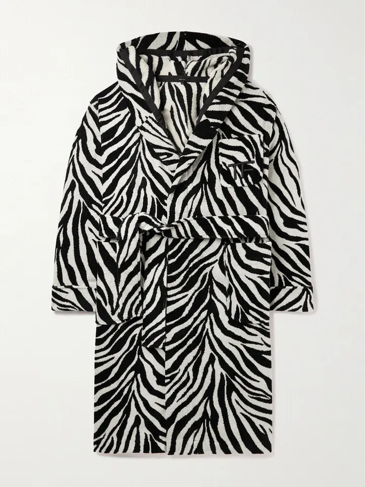 Zebra-Print Cotton-Terry Hooded Robe