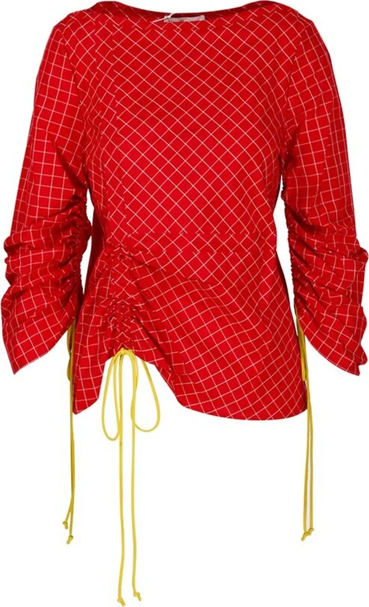 Tory Burch Windowpane Plaid Drawstring Tunic Top