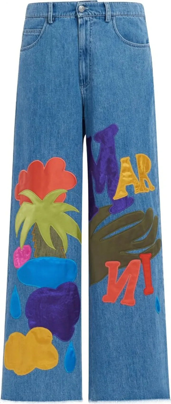 Appliqué-Detail Wide-Leg Jeans