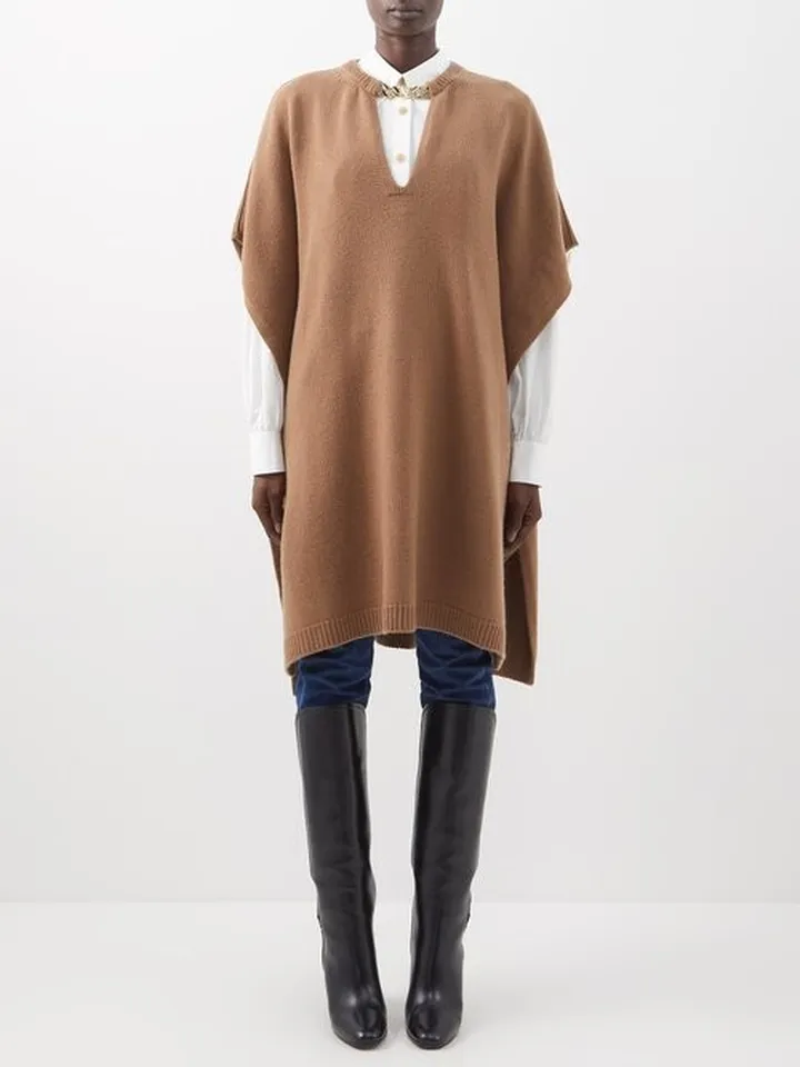 V-logo Chain Wool-blend Poncho