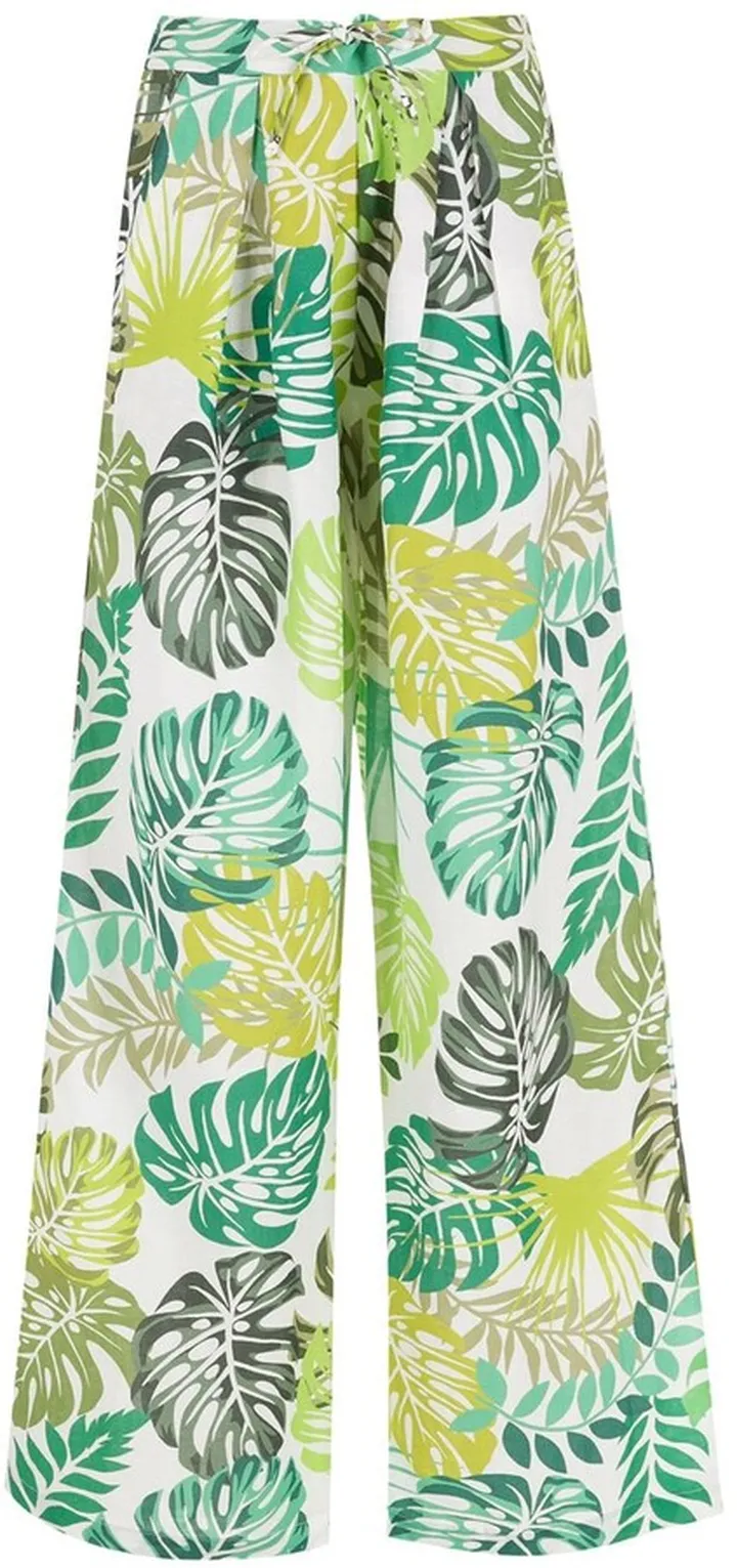 Palm Leaf Print Straight Trousers