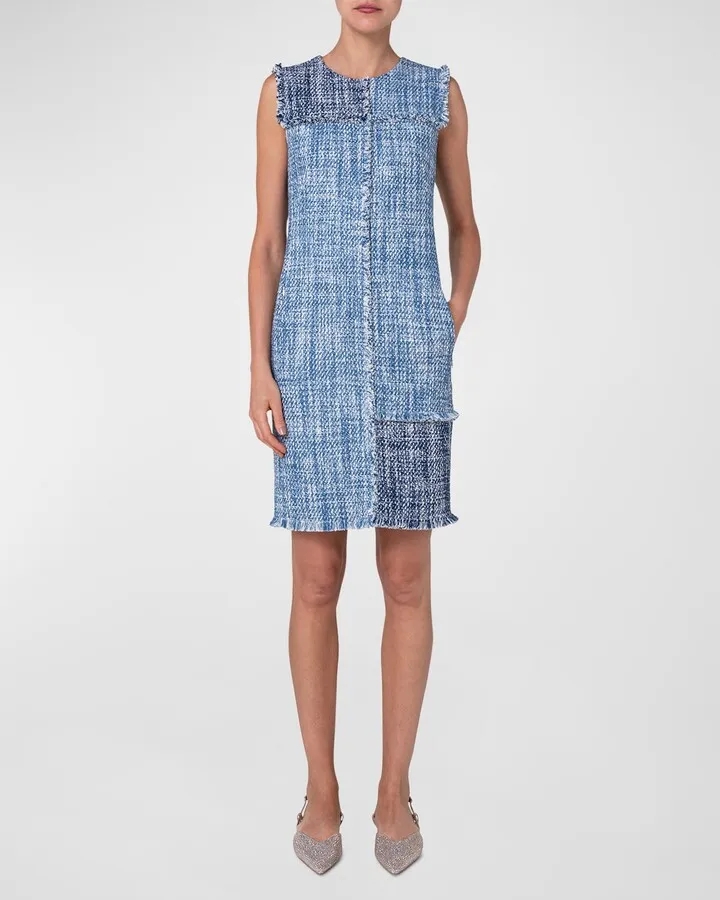 Paneled Fringe-Seam Tweed Dress
