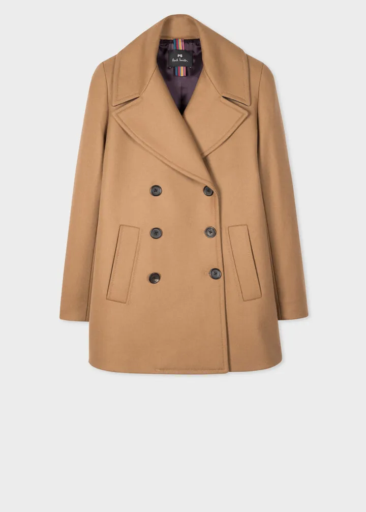 Women's Camel Cashmere-Wool Pea Coat