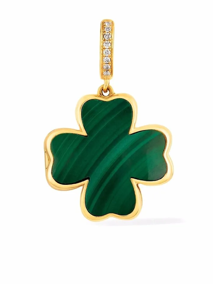 18kt yellow gold Mythology malachite clover diamond locket charm