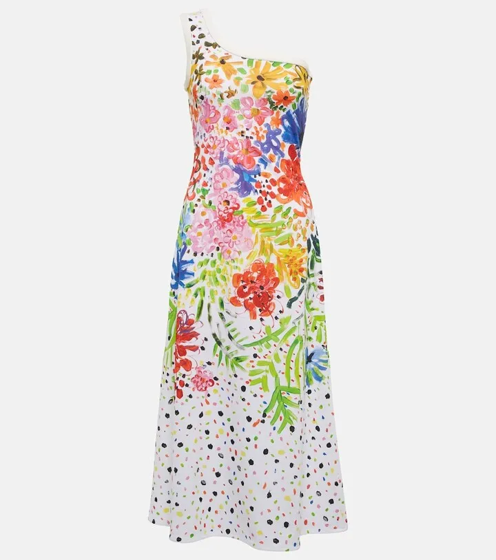 Floral one-shoulder cotton midi dress