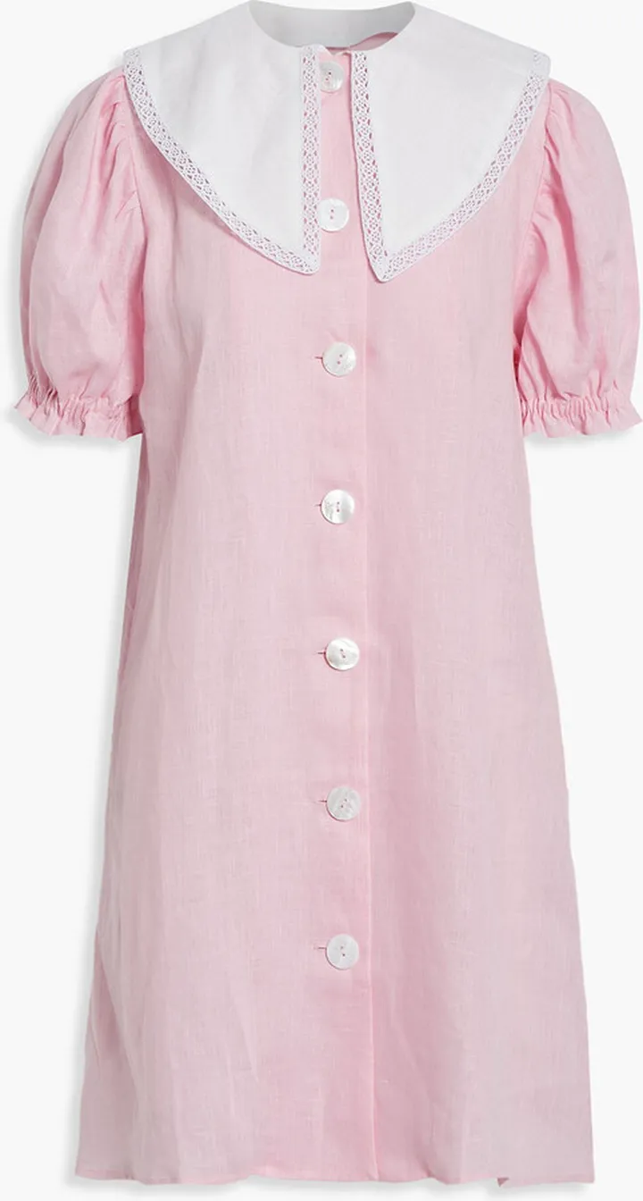 Marie lace-trimmed linen mini dress
