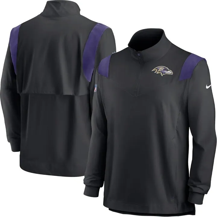 Men's Nike Black Baltimore Ravens Sideline Coach Chevron Lockup Quarter-Zip Long Sleeve Top