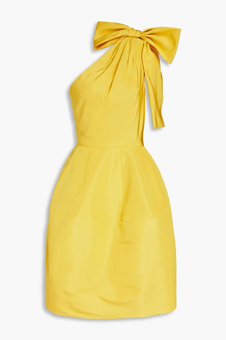 One-shoulder bow-embellished silk-taffeta dress