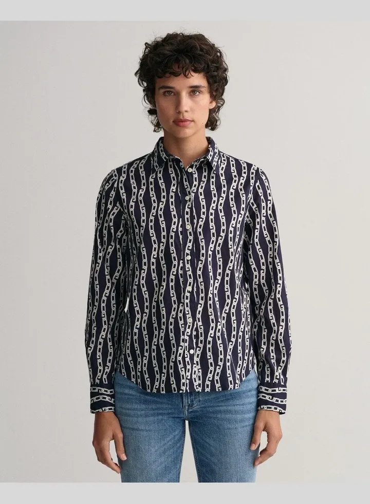 Gant Regular Fit Chain Print Cotton Voile Shirt