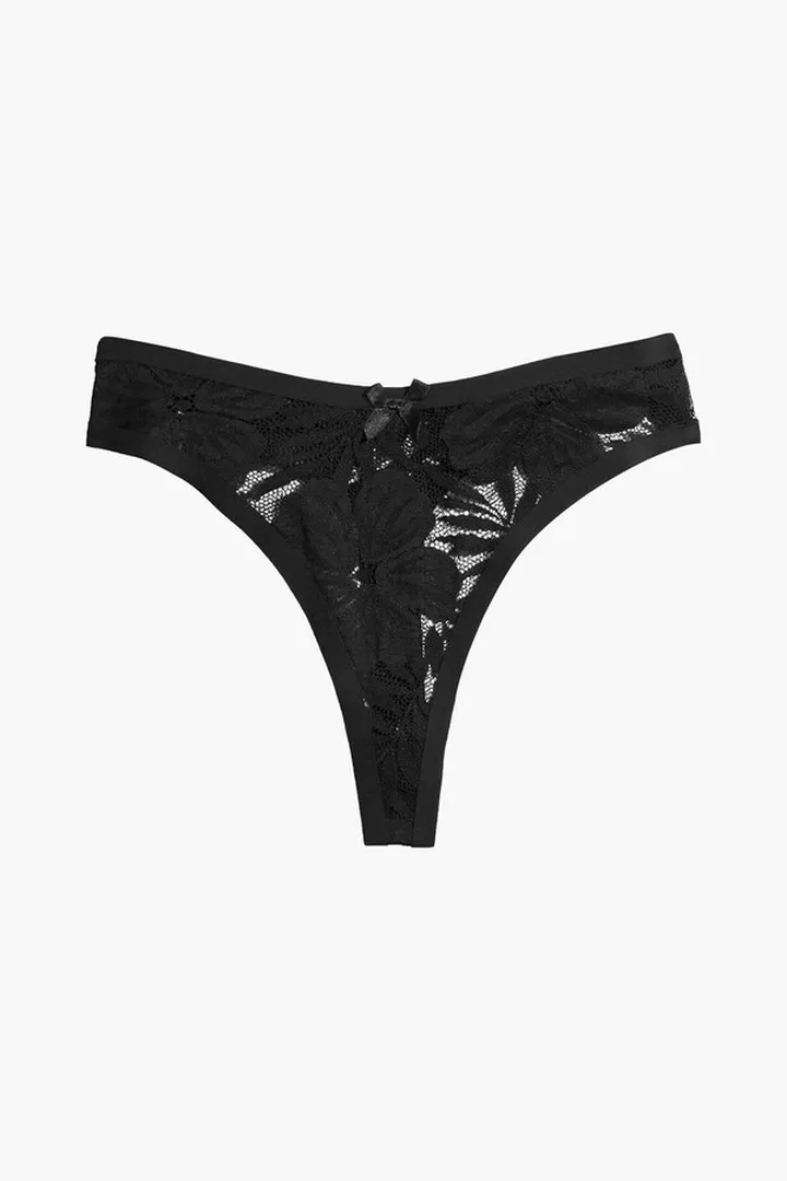 Audrey bow-embellished stretch-lace mid-rise thong