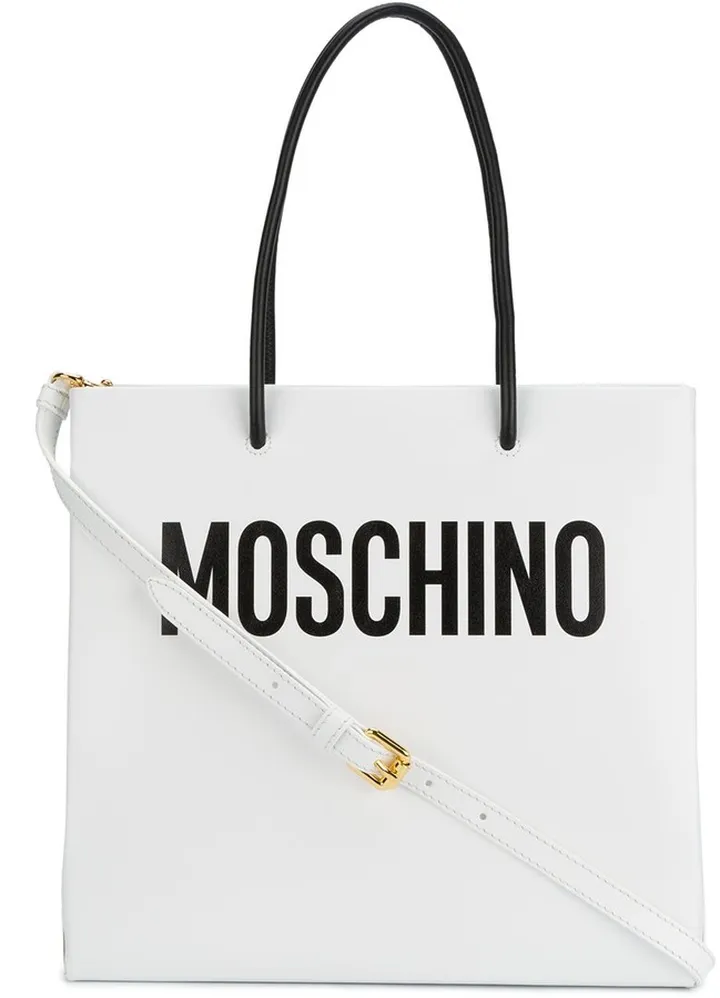 White logo print tote bag