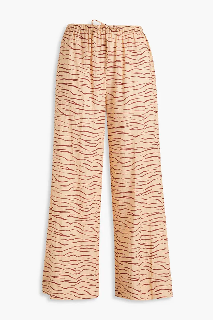 Printed cotton-blend wide-leg pants