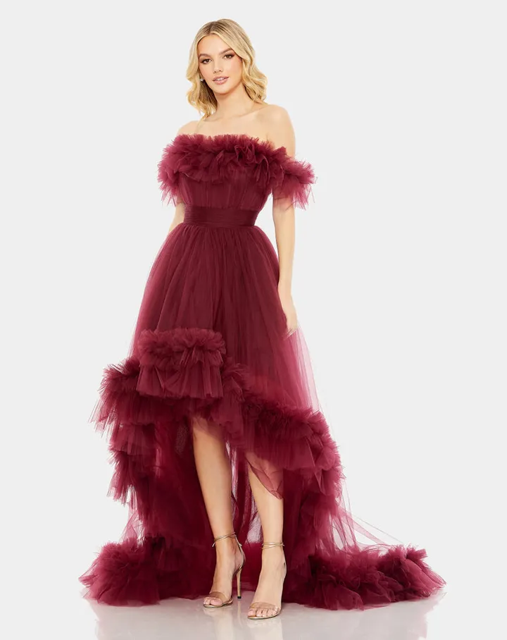 Tulle High-Low Off the Shoulder Gown