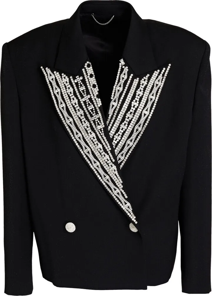 Double-breasted crystal-embellished wool blazer