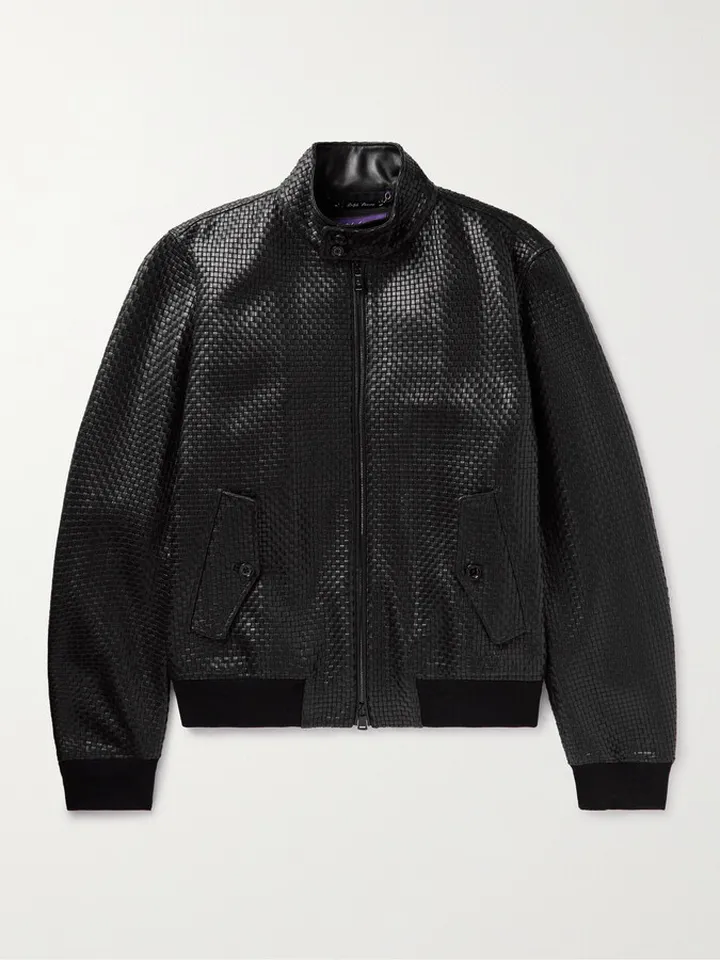 Torrence Woven Leather Bomber Jacket