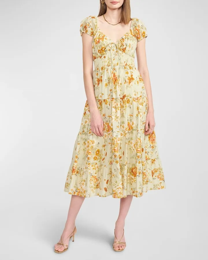 Milana Smocked Tiered Floral Cotton Midi Dress