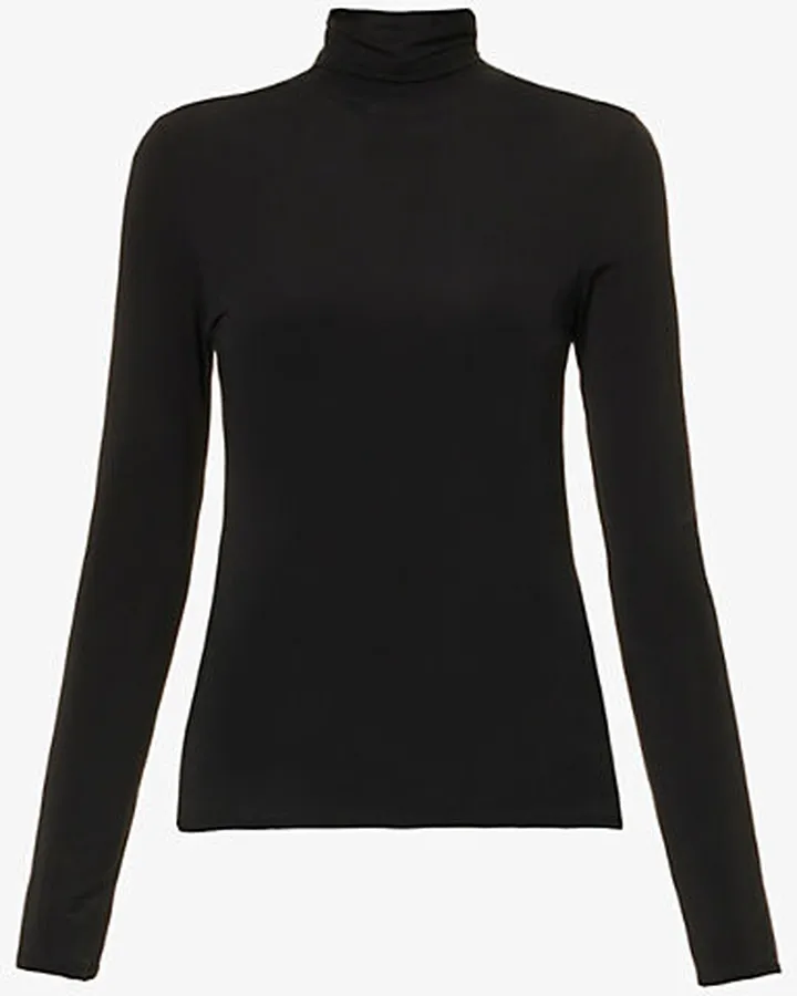 Womens Black Turtleneck Fitted Stretch-woven esh top