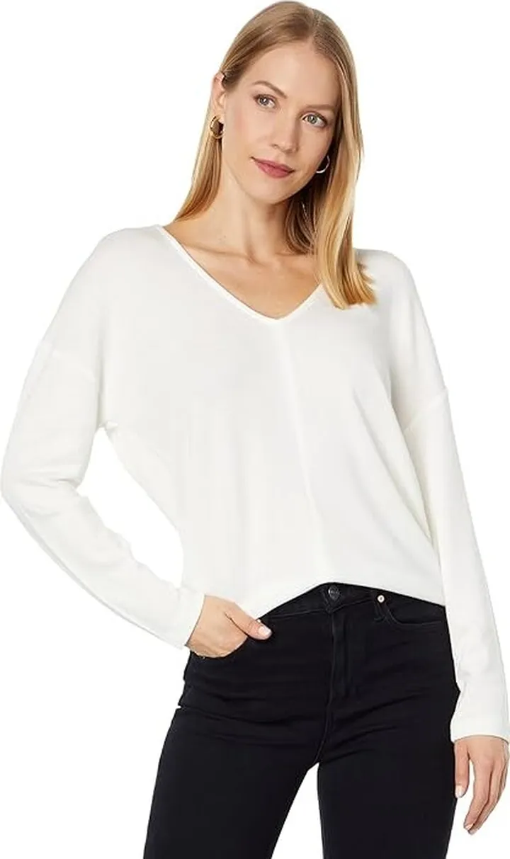 Vince Long Sleeve V-Neck Pullover (Off-White) Women's Clothing