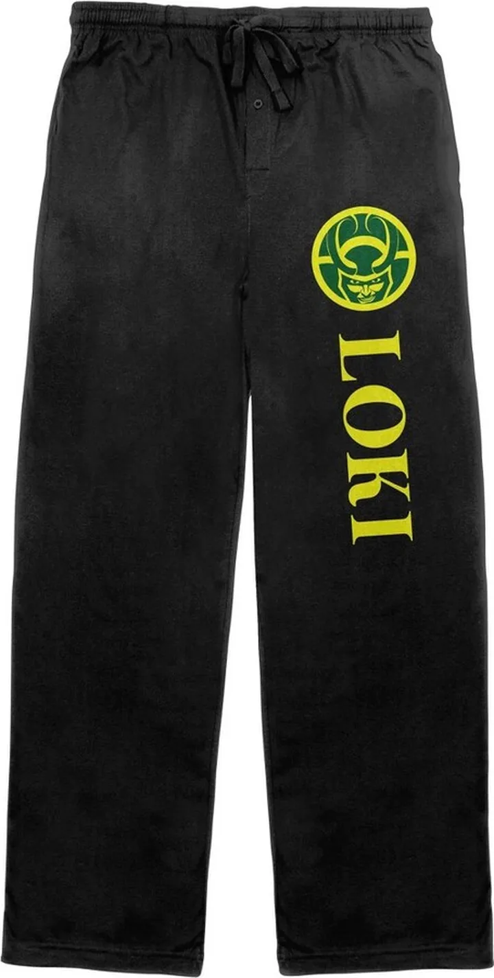 Marvel Comics Presents Loki Logo Men’s Black Sleep Pajama Pants-Large