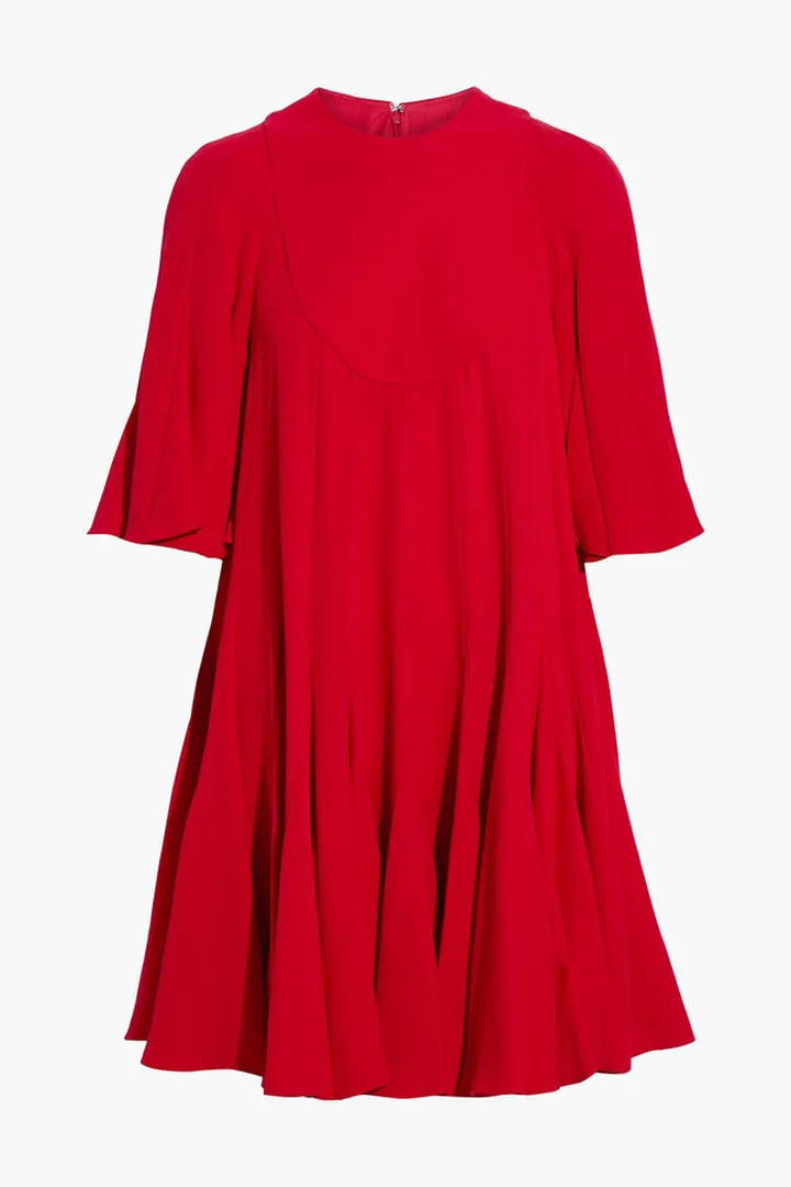 Pleated silk crepe de chine mini dress