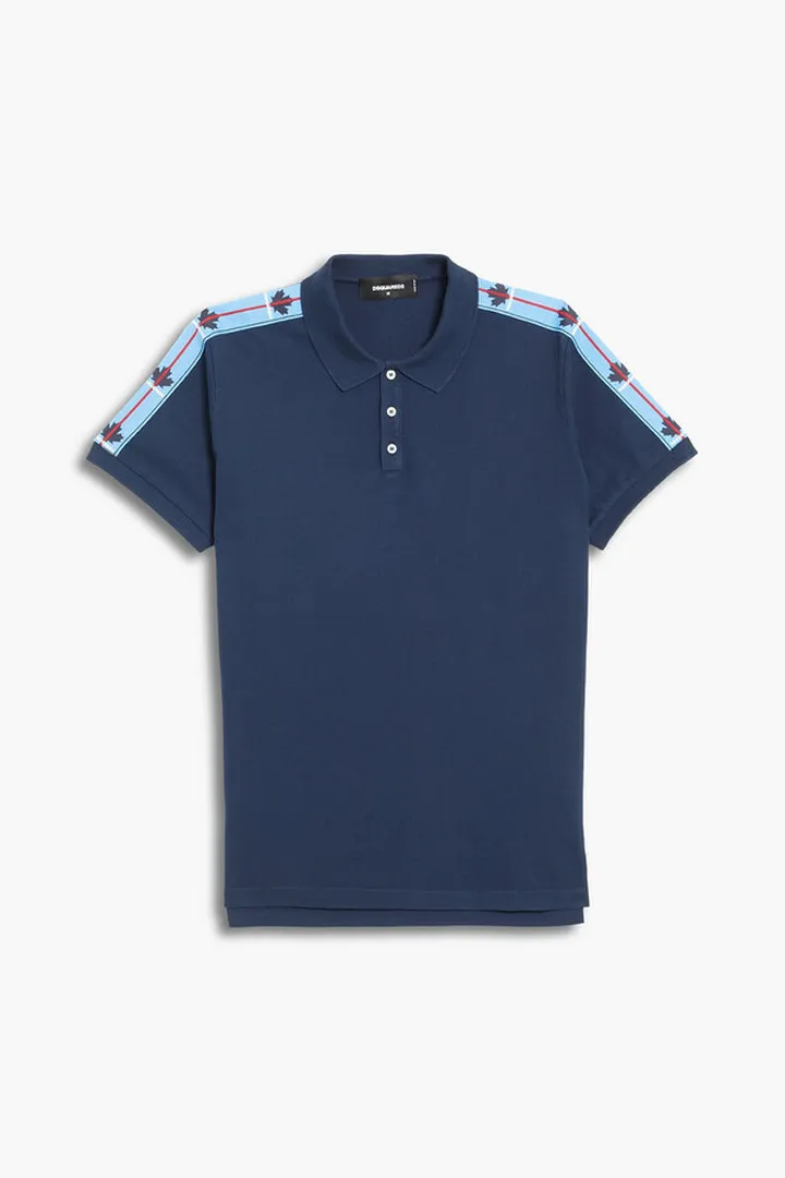 Jacquard-trimmed cotton-piqué polo shirt