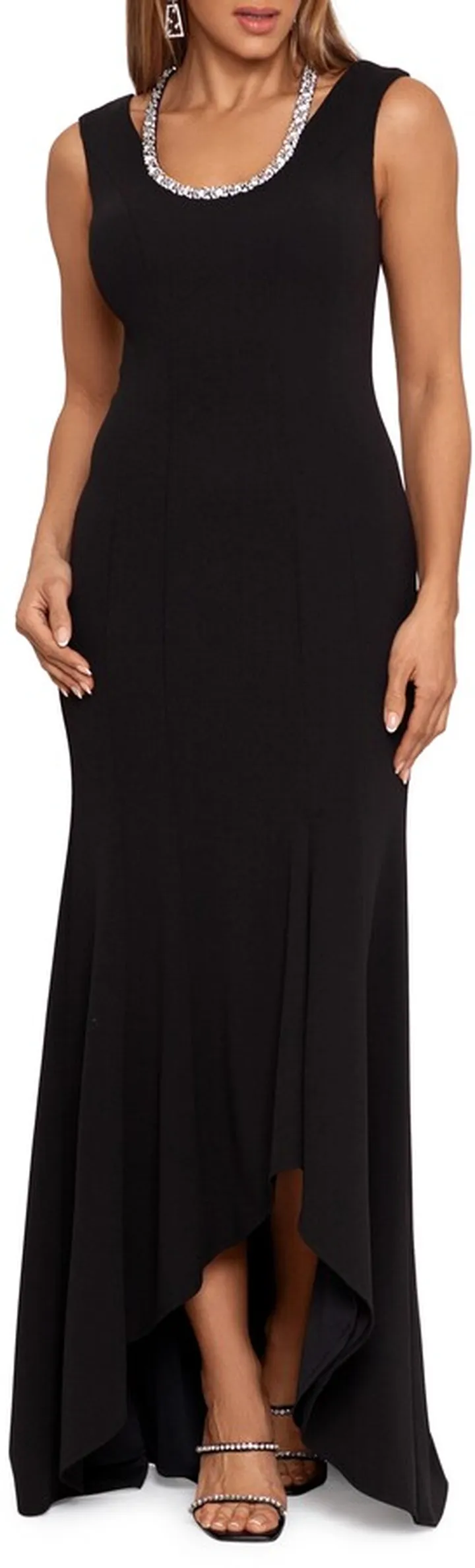 Rhinestone Detail Shoulder Cutout Scuba Gown