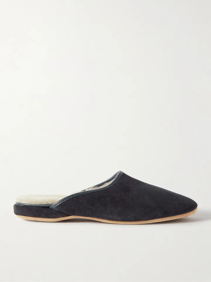 Shearling-Lined Suede Slippers