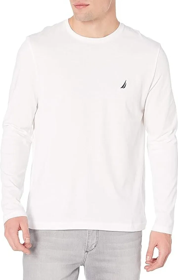 Nautica Men's J-Class Logo Long Sleeve T-Shirt (Bright White) Men's T Shirt
