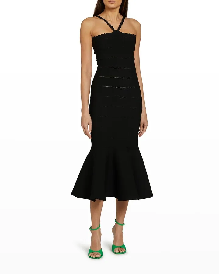 Scalloped-Strap Flare Midi Dress