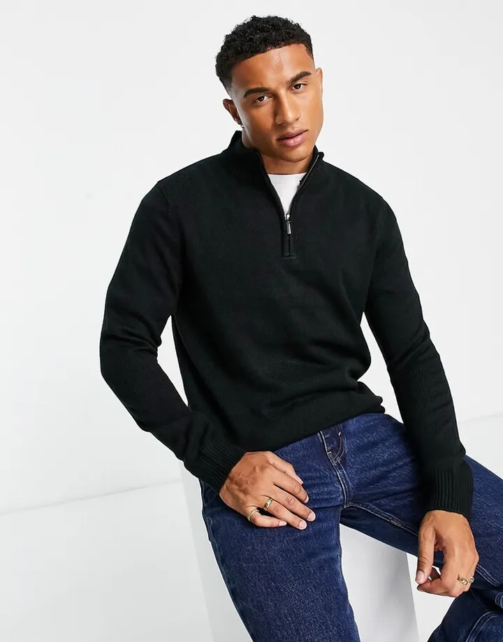 Brave Soul half zip sweater in black