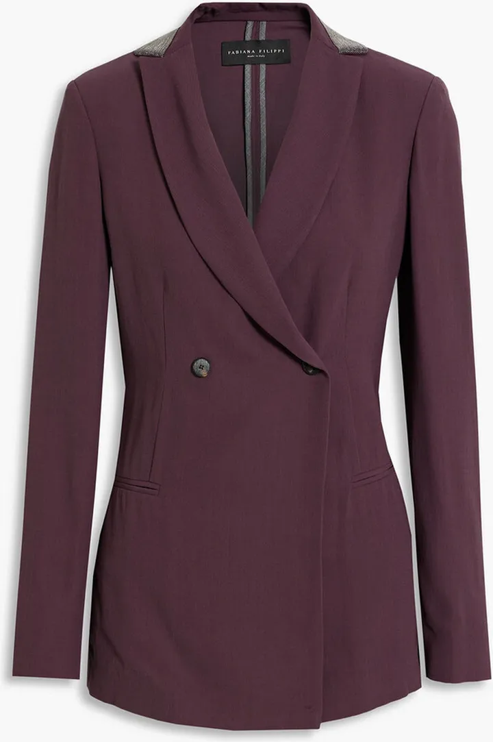 Double-breasted merino wool-blend blazer
