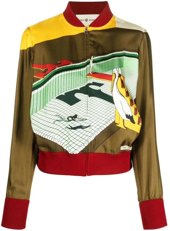 Graphic-Print Silk Bomber Jacket