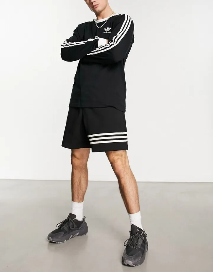 adidas Originals Neuclassics 3 stripe 6 inch shorts in black