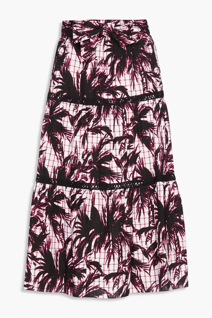 Lucia crochet-trimmed tiered cotton midi skirt