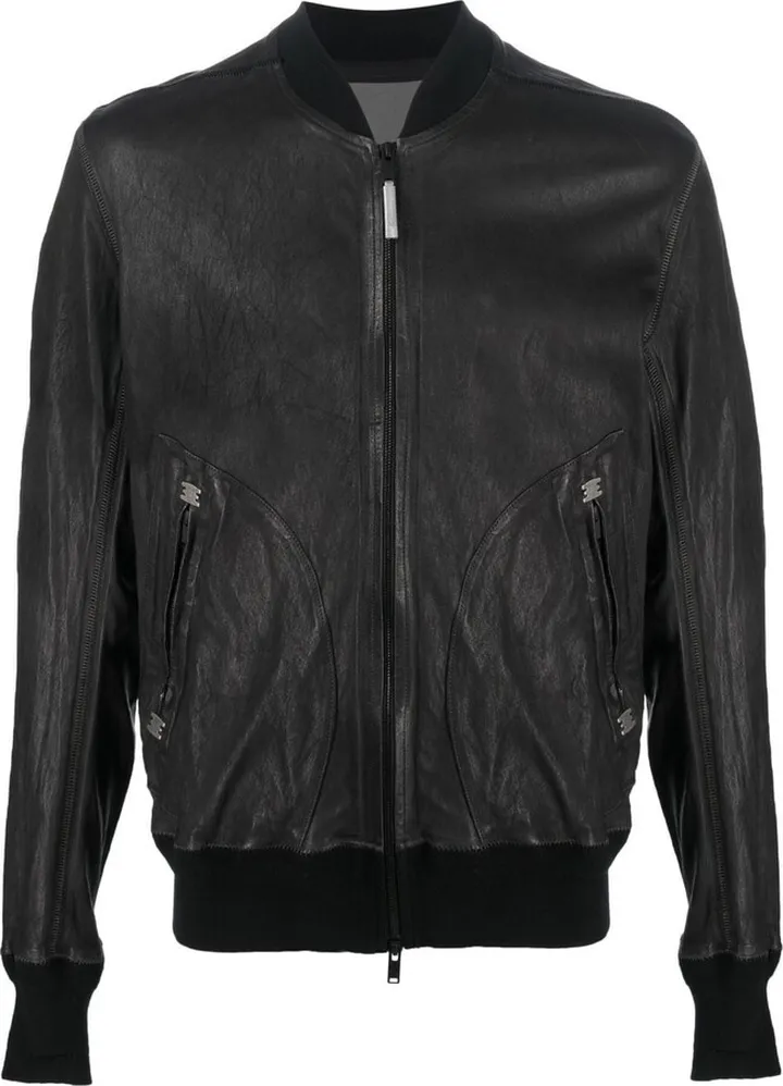 Zipped-Up Leather Bomber Jacket