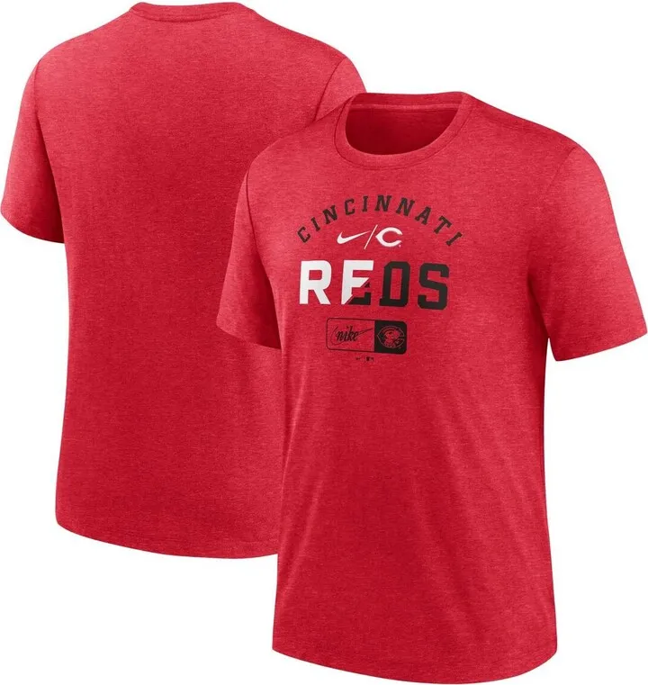 Men's Nike Heather Red Cincinnati Reds Rewind Review Slash Tri-Blend T-shirt