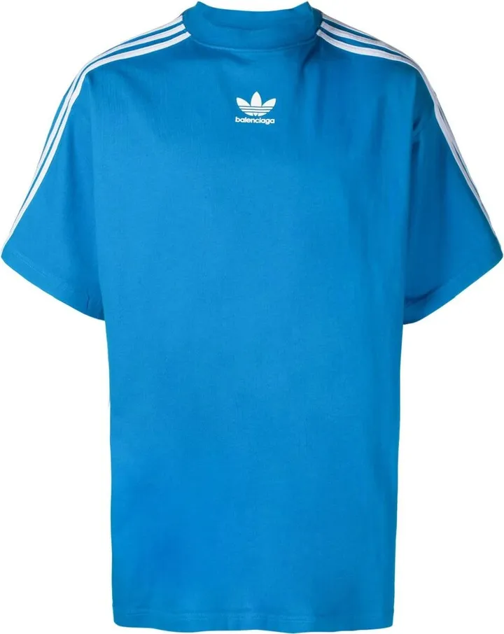 X Adidas Blue Logo Print Three-Stripe T-Shirt