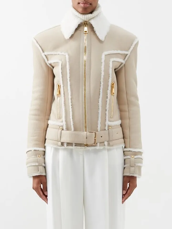 Padded-shoulder Shearling Jacket