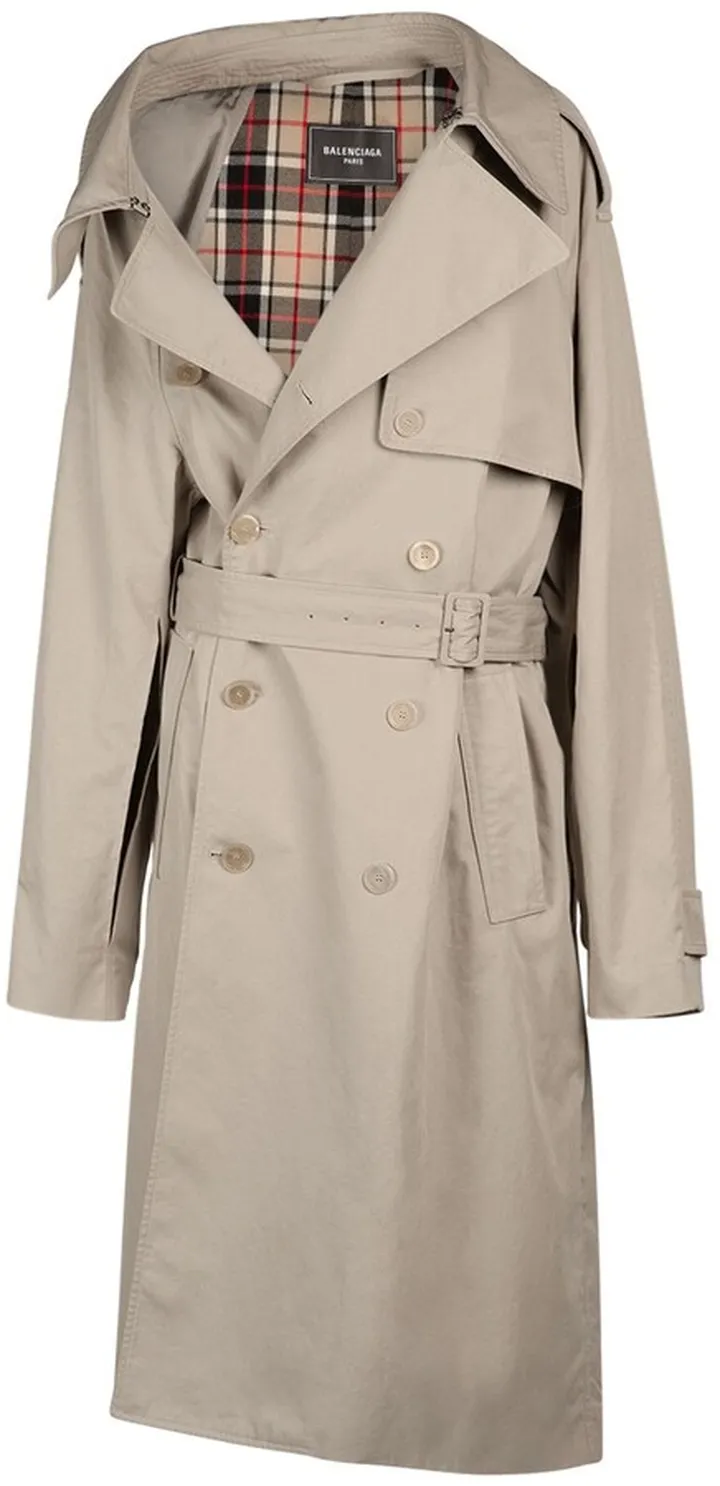 Asymmetric cotton drill trench coat