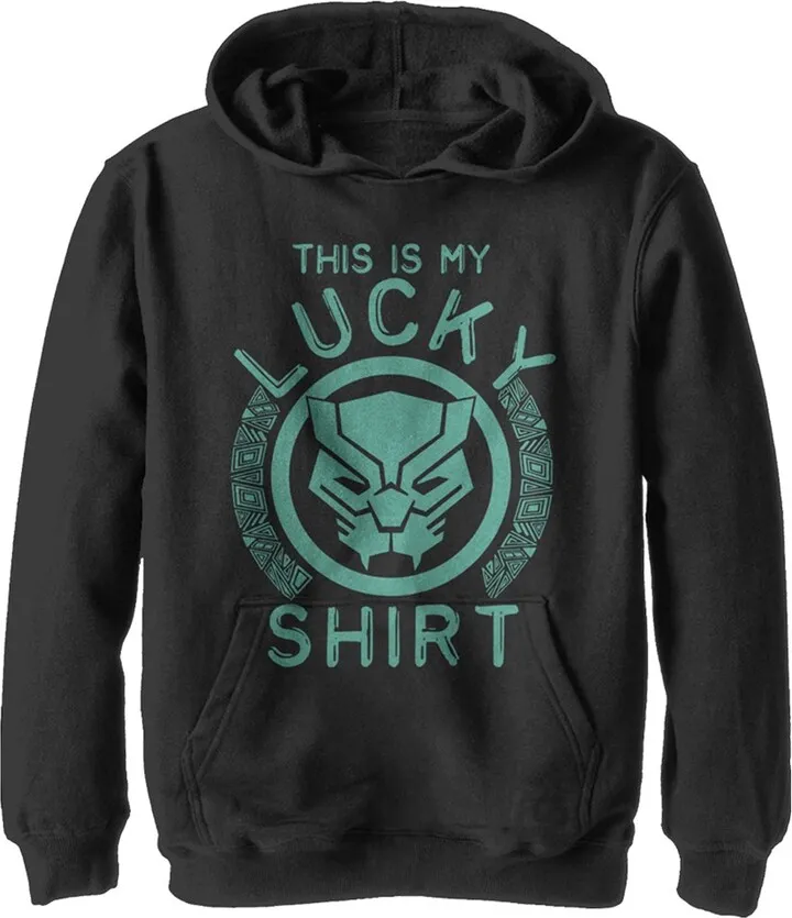 Boy's Marvel St. Patrick's Day Black Panther Lucky Shirt Pull Over Hoodie - Black - Small
