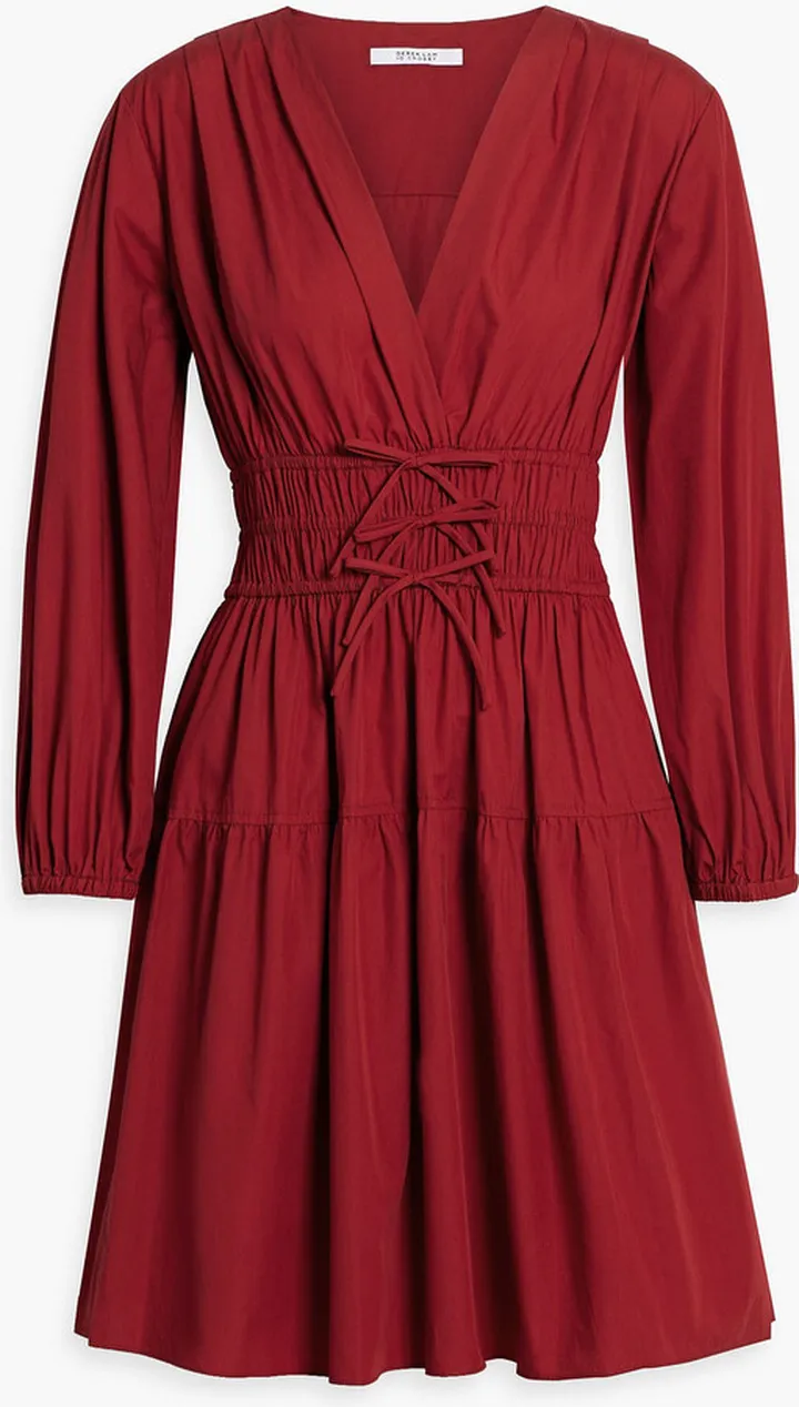 Shirred cotton-poplin mini dress