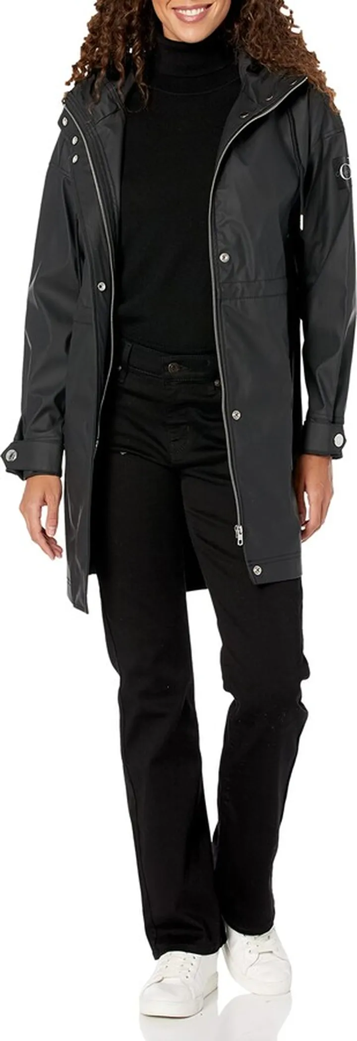 Calvin Klein Women's Solid Water Repellent Long Hooded Rain Coat