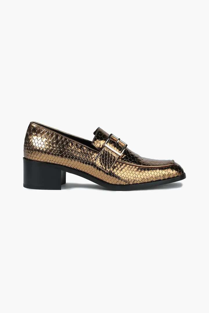Metallic faux croc-effect leather loafers