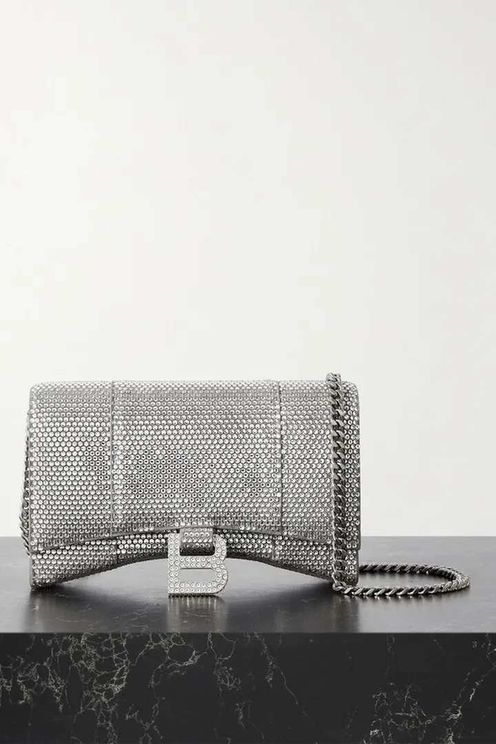 Balenciaga - Hourglass Crystal-embellished Suede Shoulder Bag - Gray