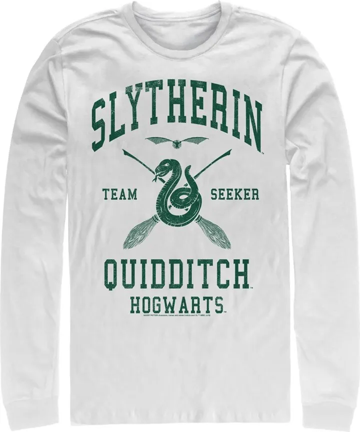 Men's Harry Potter Slytherin Quidditch Team Seeker Long Sleeve Shirt - White - Medium
